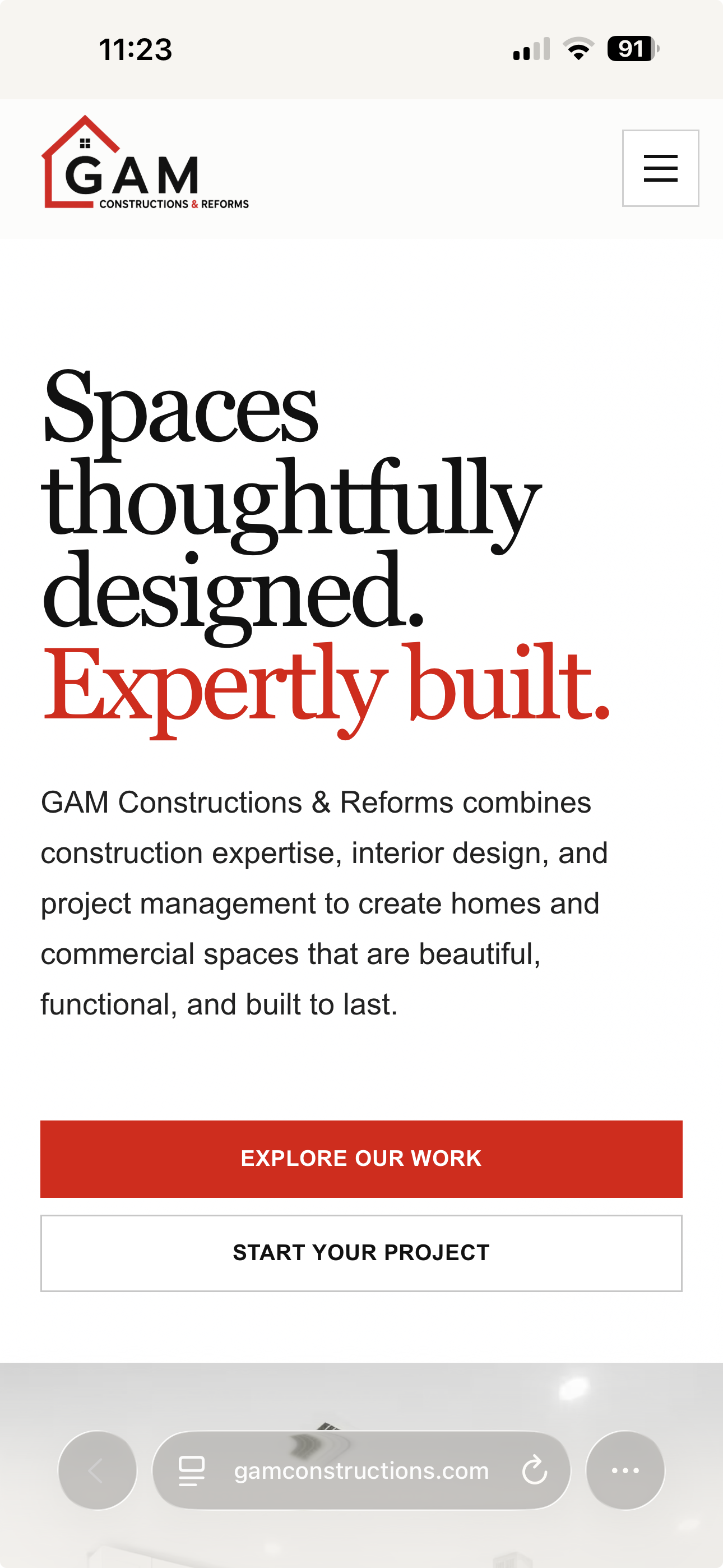 GAM Constructions and Reforms mobile homepage